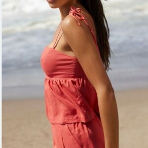 Dynamite Coral Smocked Tie Linen Camisole XS